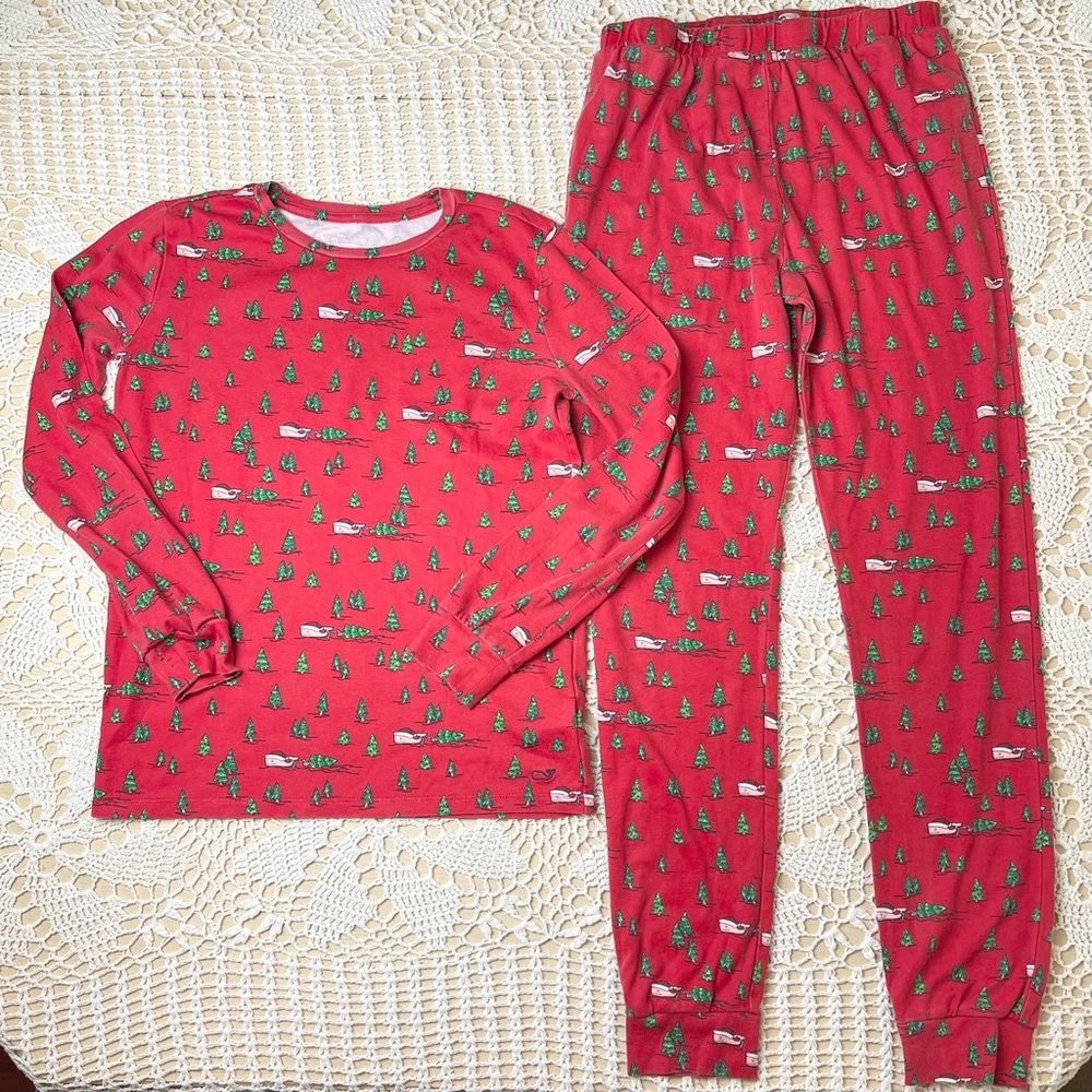 Vineyard Vines Girls 14 Years Red Tree Farm Whales Pima Cotton Lounge Set
